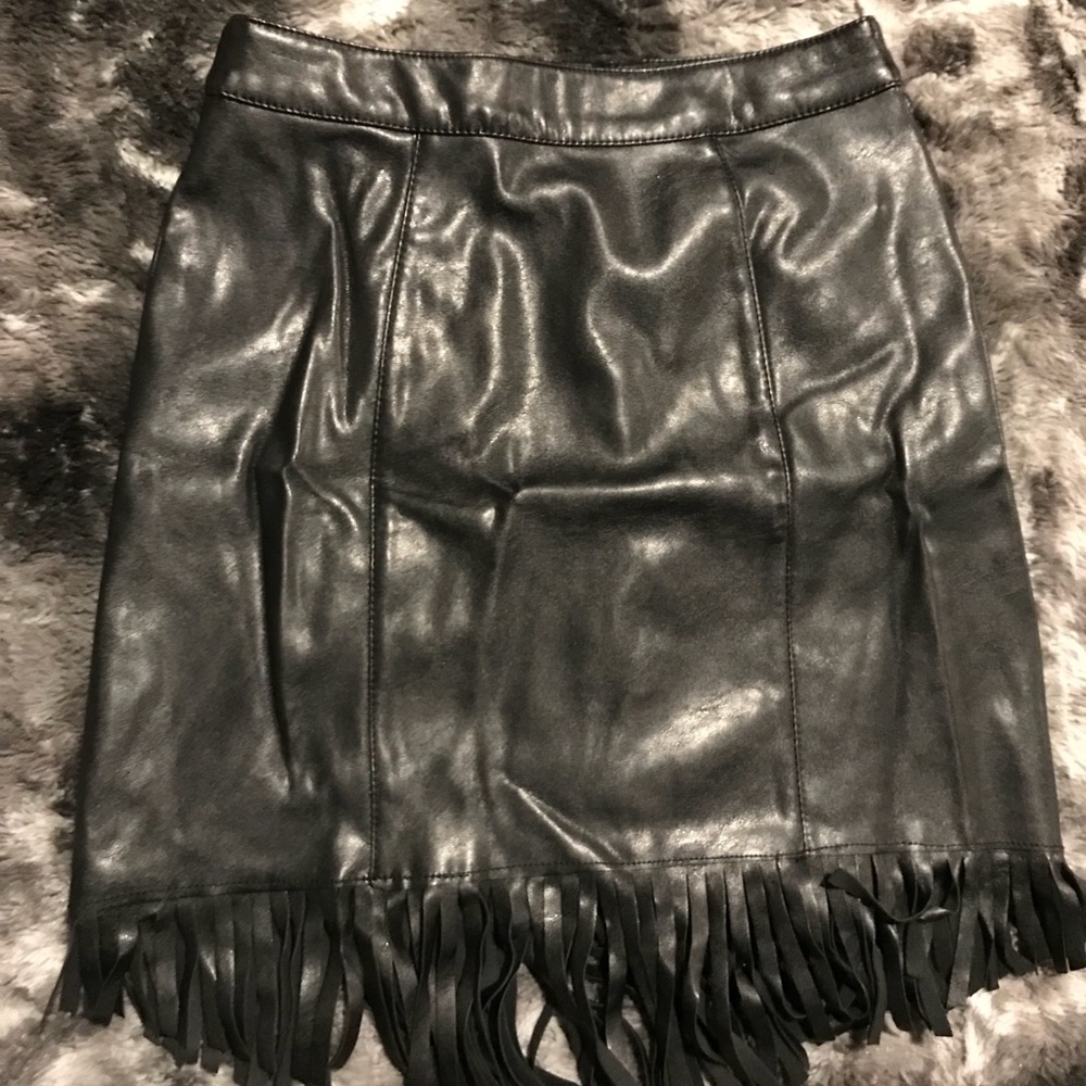 Fringed leather skirt